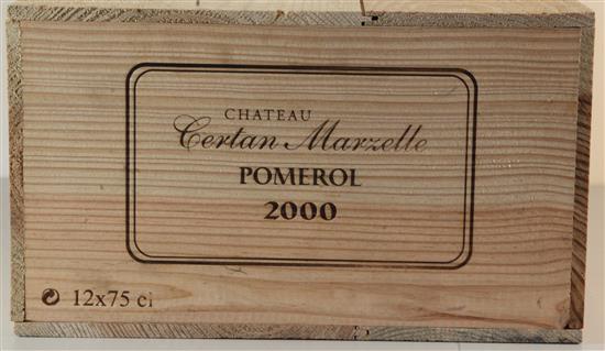 A case of twelve bottles of Chateau Certan Marzelle, Pomerol, 2000,